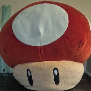 Red and White Plush Mushroom Pillow